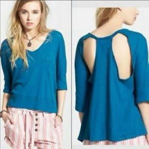Free People Linen Blend Top Blue Size Large